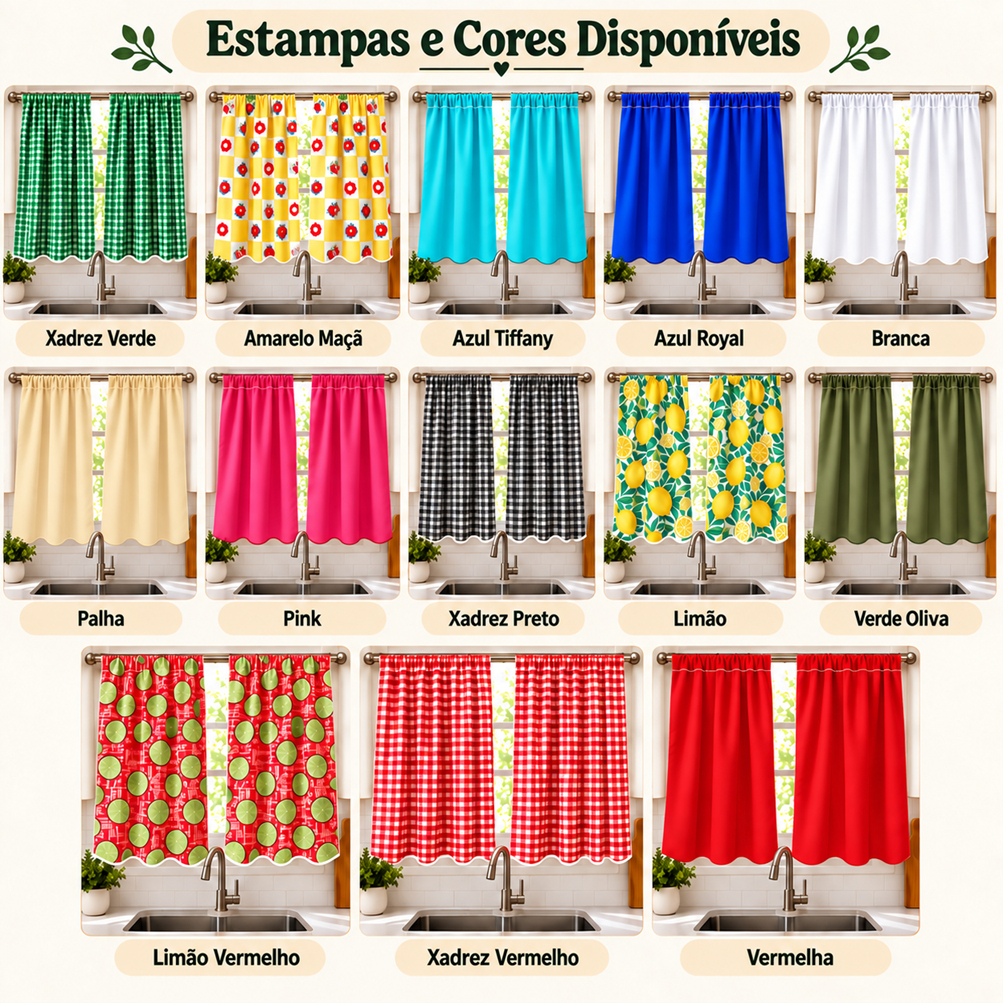Cortina de Cozinha Oxford Estampada 2,80 x 1,40 Para Janela Vitrô Lavável — imagem 2 de 2