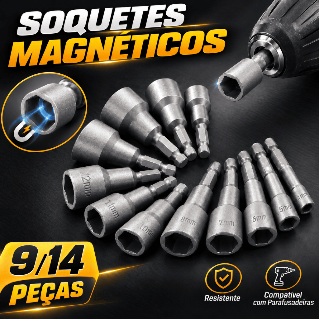 14 Peças Soquetes Sextavados para Parafusadeira 5 a 13mm Kit de Bits para Parafusos