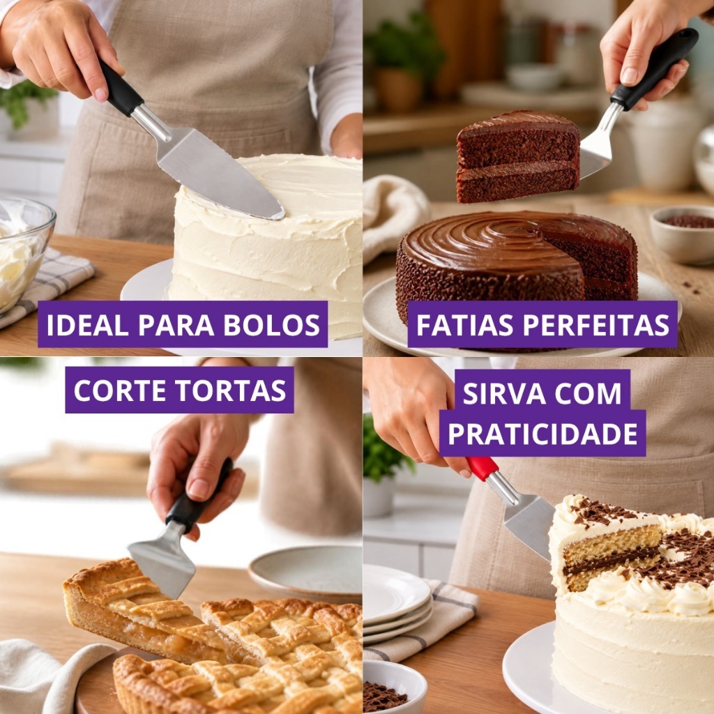 Espátula de Bolo Aço Inox 25cm com Cabo Plástico Para Cortar Servir Tortas Bolos Doces e Sobremesas — imagem 2 de 2