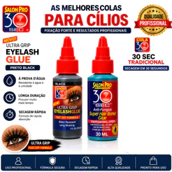 Kit2 Cola cílios tufos Salon Pró 30 sec 30ml Black / Branca Colas Pro Atacado Revenda Sec Mega Hair ou Preta Cílios