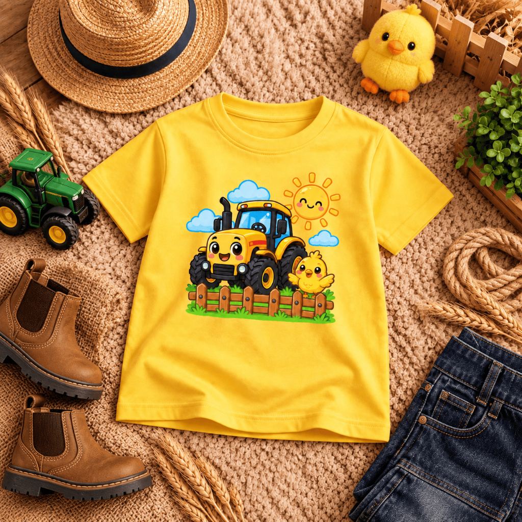 Camiseta Infantil Fazendinha Trator Estampada Menino Menina 100% Algodão Unissex Presente Dia das Crianças Tam 2 ao 16