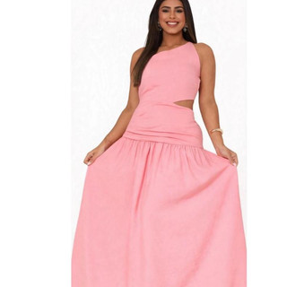 Vestido Longo Plissado Elegante com Alças Finas e Cintura Marcada