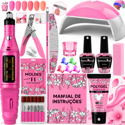 Kit Polygel Cabine Mini G 48W LED UV Unhas Poligel Lixadeira Elétrica Caneta 20.000RPM Manicure Profissional Completo