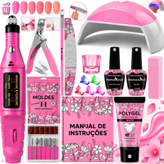Kit Polygel Cabine Mini G 48W LED UV Unhas Poligel Lixadeira Elétrica Caneta 20.000RPM Ma…
