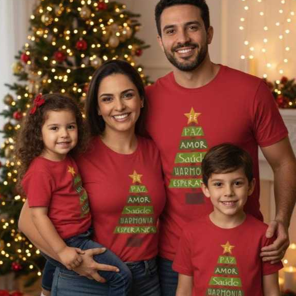 Camiseta Natal Camiseta Feminina Estilosa Masculina Infantil Família em Algodão Macia e Confortável clima Natal.