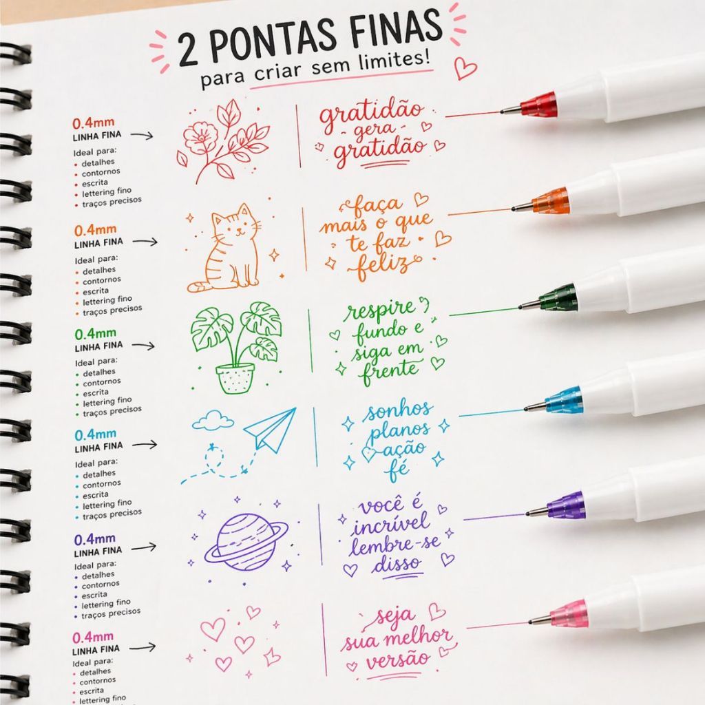 Caneta Ponta Fina Pen Hidrocor Multi Shape 2 Linhas Coloridas Fine Line Lettering Bobby Goods · foto 2