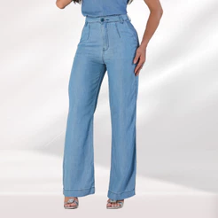 Calça Jeans Feminina Cintura Alta Tencel Liocel Alfaiataria 10679