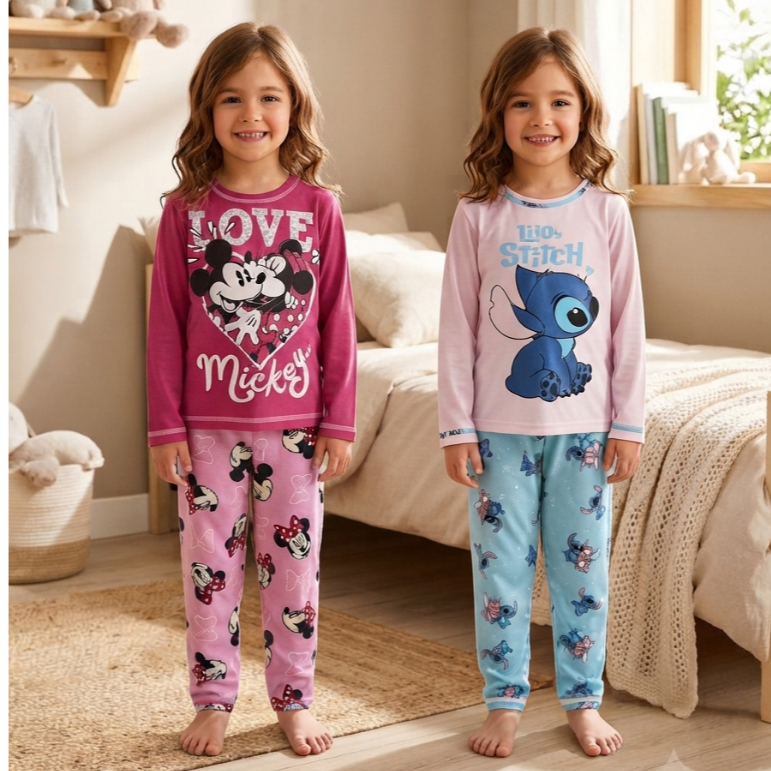 Pijama Infantil Inverno Menina Manga Longa Quentinho Personagens Malha PV Confortável Tamanho 4 ao 12
