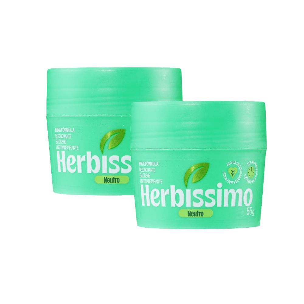 Kit Desodorante Em Creme Antitranspirante Herbíssimo Neutro 55g (2 unidades)