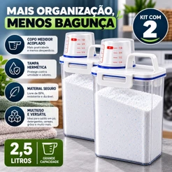 Kit Potes Herméticos Grandes 2,5L com Copo Medidor Porta Mantimentos Porta Sabão em Pó 2 a 6 Potes