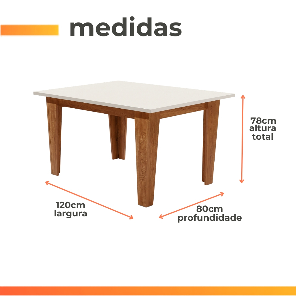 Conjunto de Mesa Sala de Jantar Miami com 4 Cadeiras Trieste Suede 1,20m Cedro / Off White / Areia D · foto 2