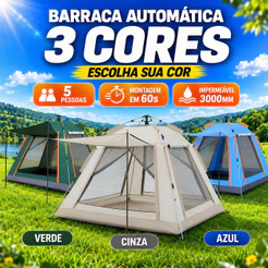 Barraca Camping Automática 5/6 Pessoas 240x240x155cm Oxford 210D Impermeável 3000mm Mosquiteiro B3