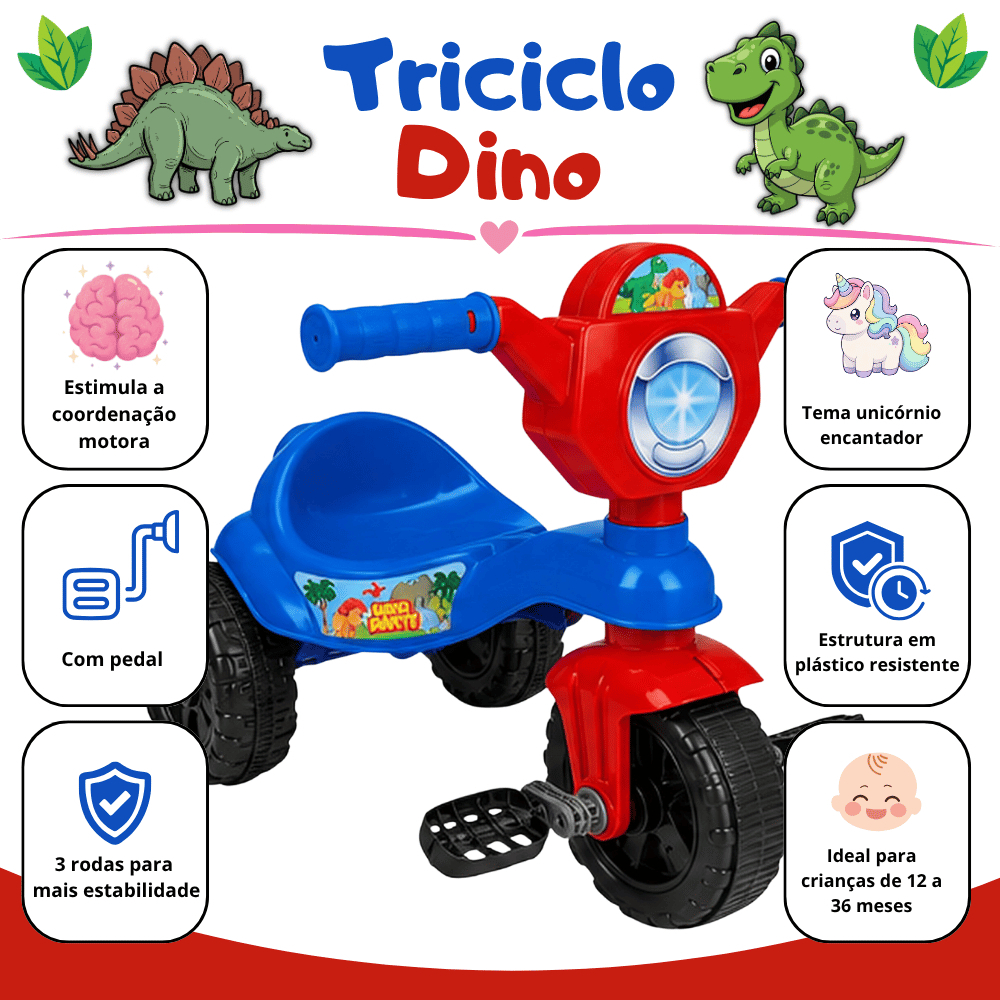 Kemotoca Velotrol Triciclo Dinossauro Kendy com Pedal Menino e Menina certificado inmetro Brinquedo Infantil · foto 2
