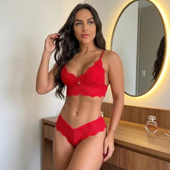 Conjunto De Calcinha Fio Dental E Sutiã Feminina Sexy com Renda Sutian Sem Bojo Kit de Soutien e Tanga Sensual Rendada