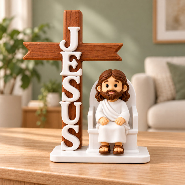 Mini Jesus Decorativo Trono e Cruz Minimalista Decoração Perfeita de Natal Enfeite para Mesa Aparador e Sala