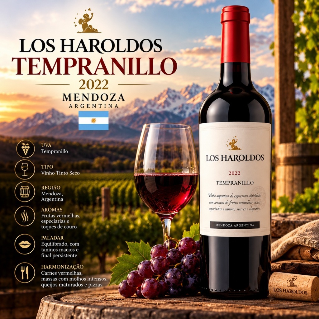 VINHO LOS HAROLDOS TEMPRANILLO – MENDOZA, ARGENTINA – 750 ML — imagem 2 de 2