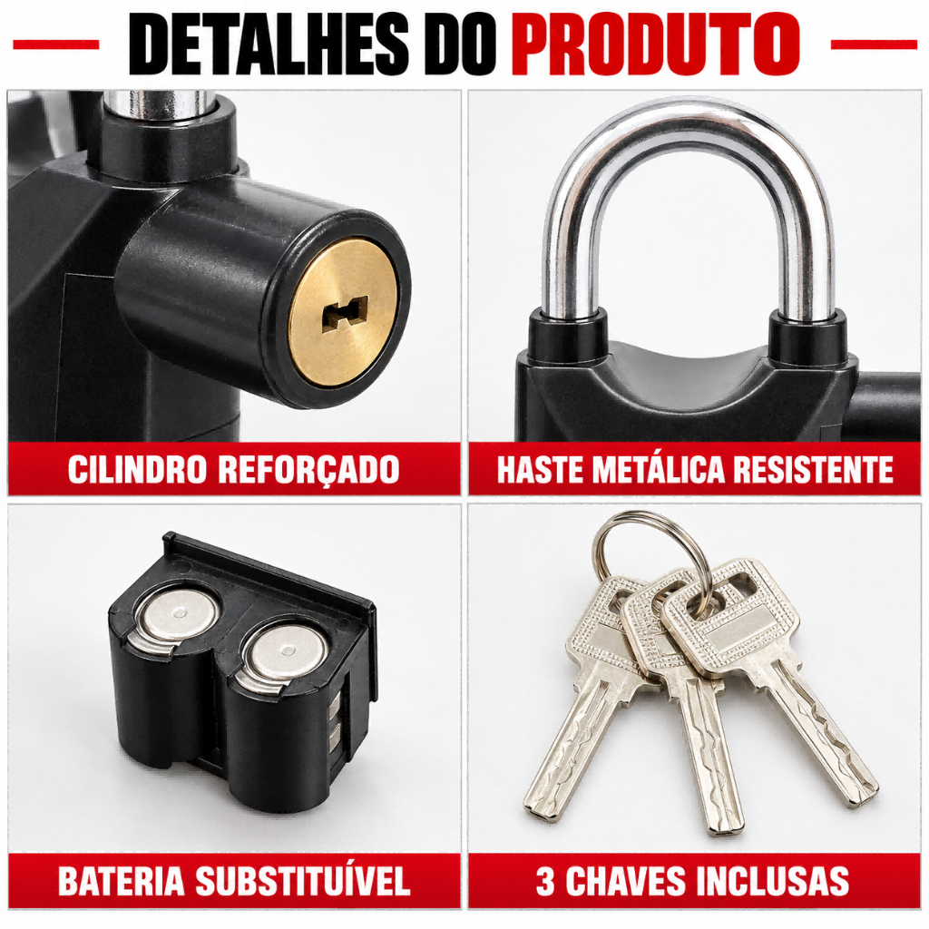 Cadeado com Alarme Sonoro 110dB Antifurto para Moto Portão Bicicleta com Sensor de Vibração · foto 2
