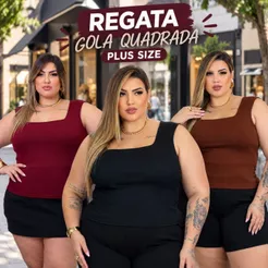 Blusa Regata Regatinha Decote Quadrado Plus Size Veste 44 ao 54 Ribana Moda Feminina Tendência Verão