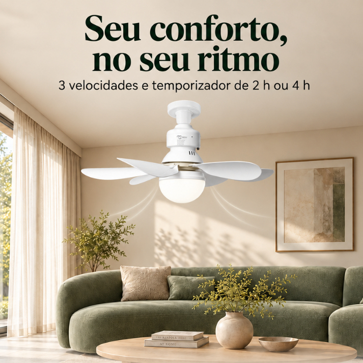 Luminária 80W 52CM Ventilador De Teto 6 Hélices Luz Ajustável Controle Remoto Silencioso E Econômico
