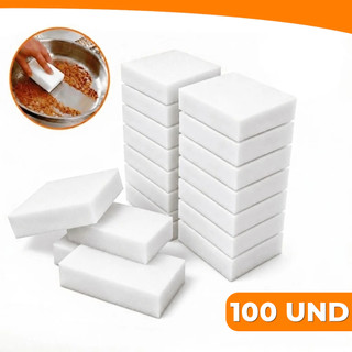Kits até 100 Esponja Mágica de Melamina Tira Manchas Riscos Mágica Branca Multiuso