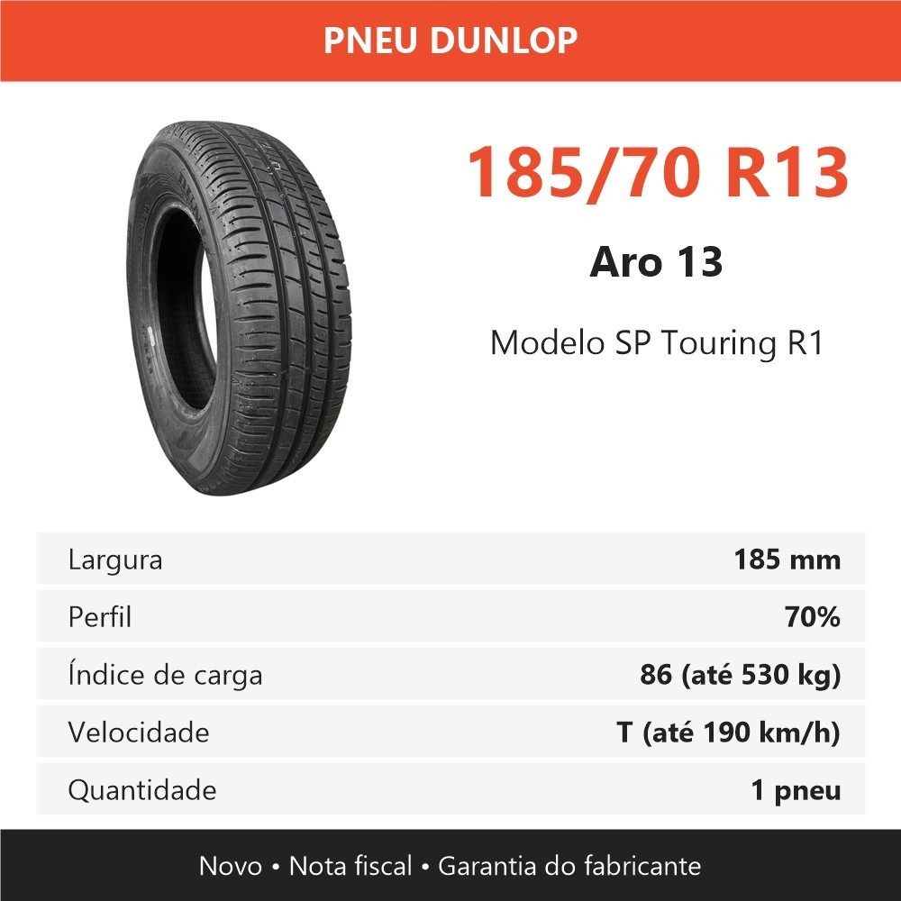Pneu Dunlop Aro 13 185/70R13 86T SP Touring R1 Novo 185 70 13 Passeio — imagem 2 de 2