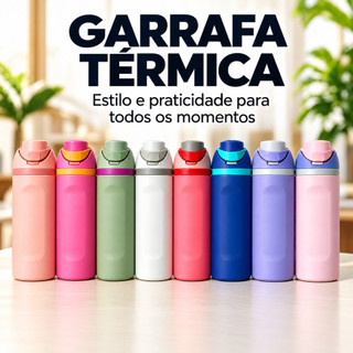 Garrafa Térmica Inox 470ml 560ml 710ml 945ml com Canudo Integrado e Tampa Antivazamento – Squeeze para Água, Academia, E