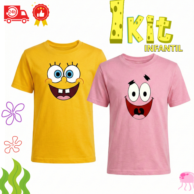 Camiseta Infantil Masculina Bob Esponja Patrick Estampada Colorida Manga Curta Blusa Infantil Menino Roupa Casual Verão