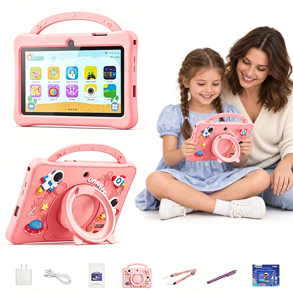 Tablet Infantil 7 Polegadas 128GB 4GB RAM Wi-Fi Bluetooth Android 13 com Capa de Silicone Antichoque
