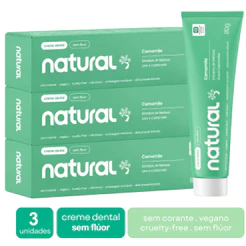 Kit 3 Creme Dental Orgânico Natural Sem Flúor Vegano Camomila 80g