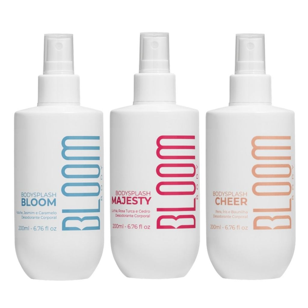 Kit Bloom 3X Body Splash Cheer, Majesty e Bloom 200ml Desodorante Colônia Feminino