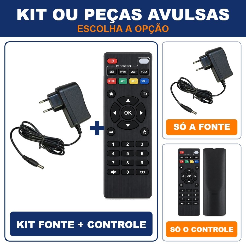 Kit Fonte Universal Para Smart Box + TVControle Universal Para Smart Box TV