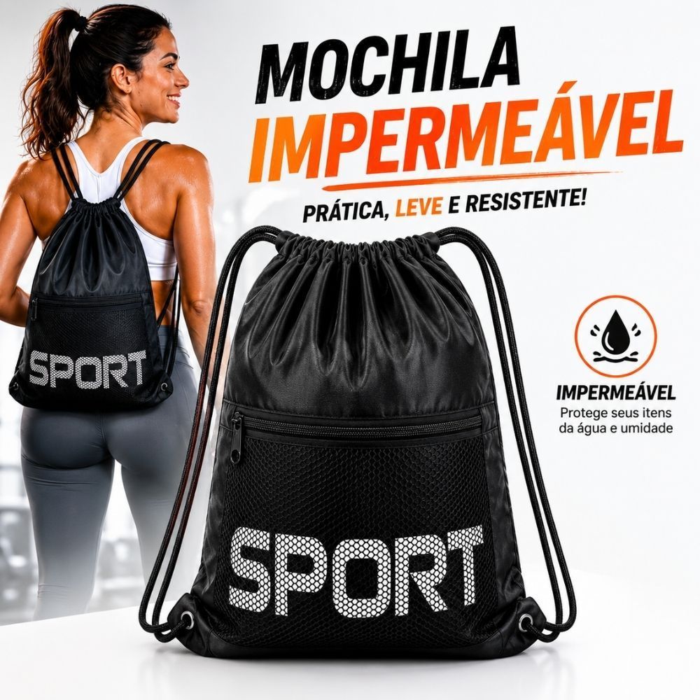 Mochila Saco Sport Academia Bolsa Impermeável Unissex Com Bolso Zíper Fitness Escola Viagem