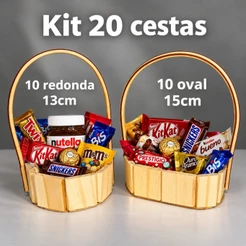 Kit 20 Cestas Fraldeira Pinus 10 oval e 10 Redonda Com Alça Lembrancinha