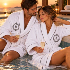 Kit Roupão Casal Personalizado Bordado Presente Noivos Luxo