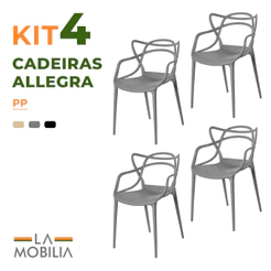 Kit 4 Cadeiras Allegra Polipropileno Empilhável para Sala de Jantar Cozinha Jardim