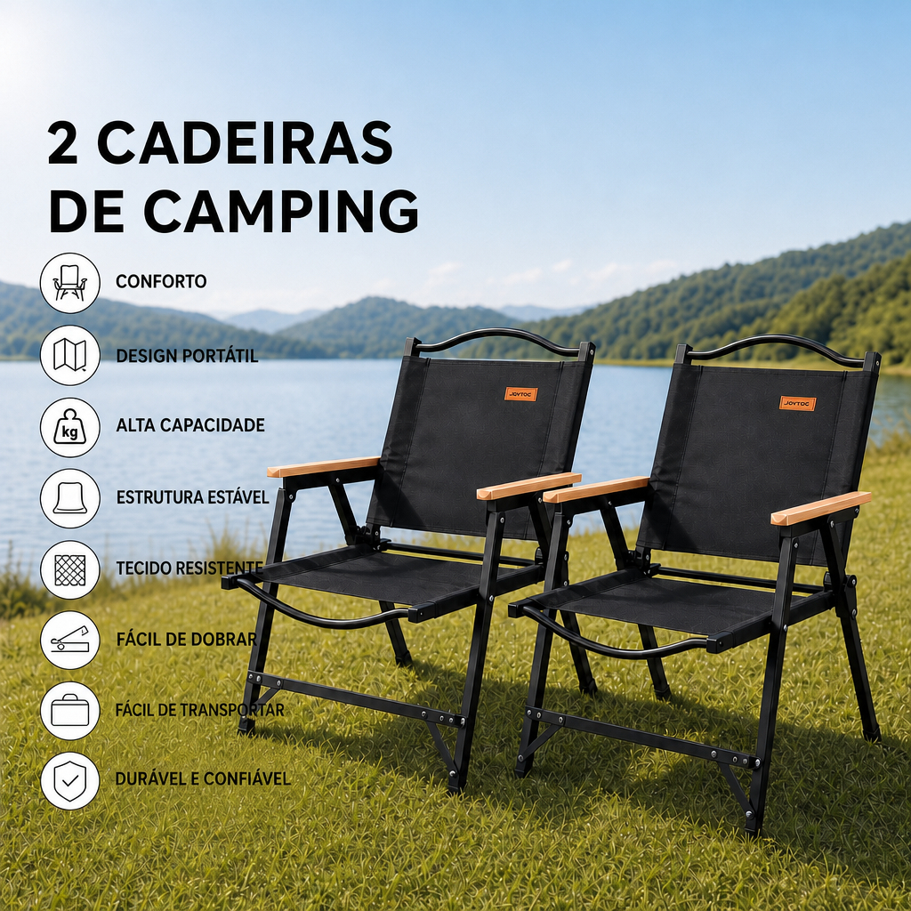 Cadeira Dobrável JOYFOX Reforçada Até 250kg Encosto Alto Oxford 600D Aço Carbono