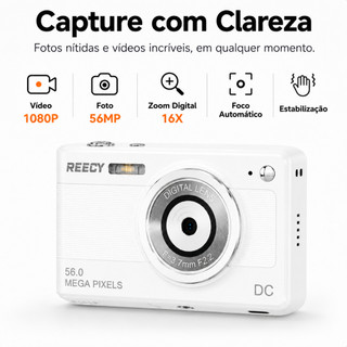 Câmera Digital HD 1080P | CCD de foco automático de 2.88 polegadas, recarregável | Zoom 16X + 56MP
