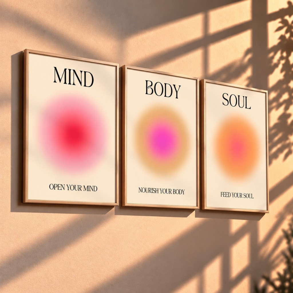 Quadro decorativo Mente corpo alma impressão positiva aura energia cartaz na moda gradiente espiritual pintura (3 peças)