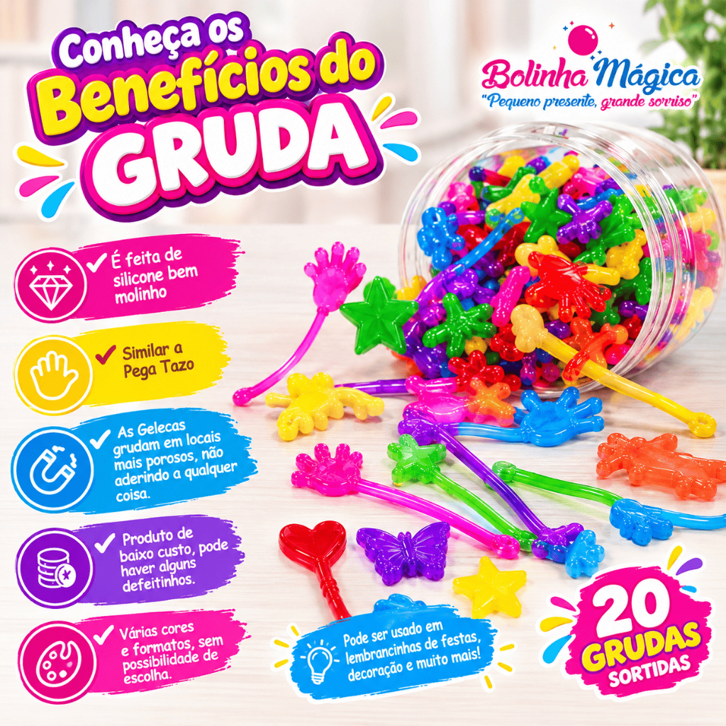 Kit 20 Geleca Gruda P/ Festa Lembrancinha Aniversario Criança Pega Tazo Colorido P/ Prenda Quermesse · foto 2