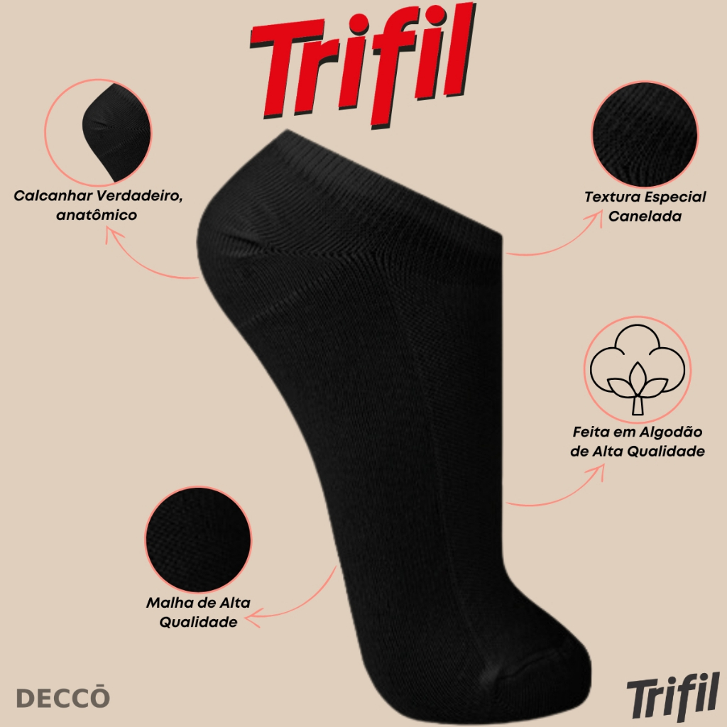 Kit 6 Pares Meia Trifil Cano Curto Esportiva Lisa Moderna Básica Algodão Calcanhar Verdadeiro · foto 2