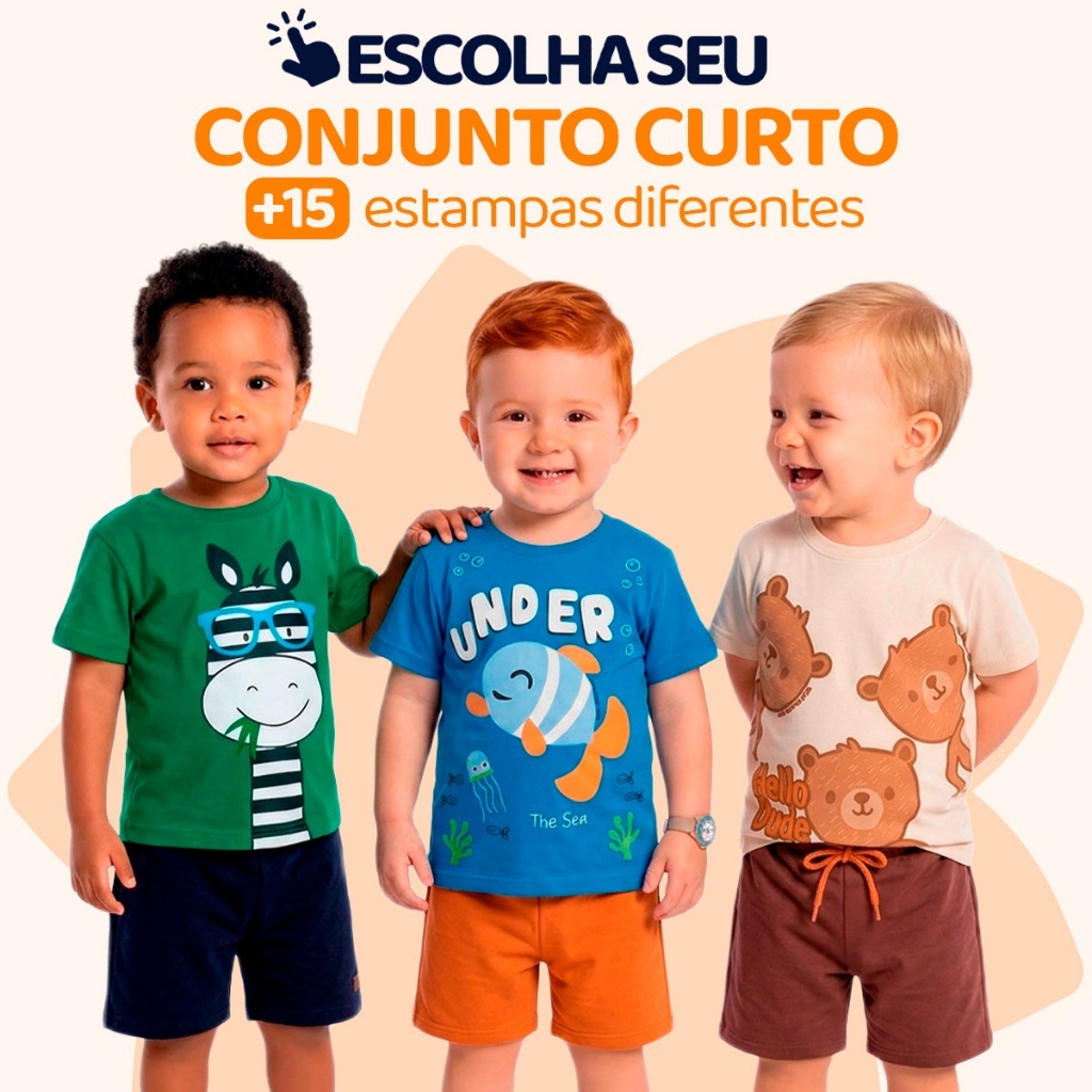 Conjunto Bebê Masculino Menino Infantil Verão Manga Curta Tamanho 1 ao 8 - Roupa Confortável para Bebê Masculino L02