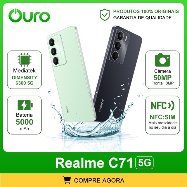 Realme C71 5G, Câmera de 50MP com 128+6GB RAM ou 256+8GB RAM, Processador MediaTek Dimensity 6300, Versão global