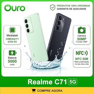 Realme C71 5G, Câmera de 50MP com 128+6GB RAM ou 256+8GB RAM, Processador MediaTek Dimensity 6300, Versão global