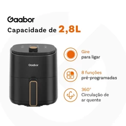 Gaabor 220V Air Fryer 2,8L Ar Cozimento Uniforme Timer 200°C Múltiplas funções Antiaderente AF-35M02A