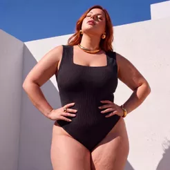 Body Feminino Plus Size Regata Decote Quadrado Modelador Acinturado Canelado com Colchete M ao G3