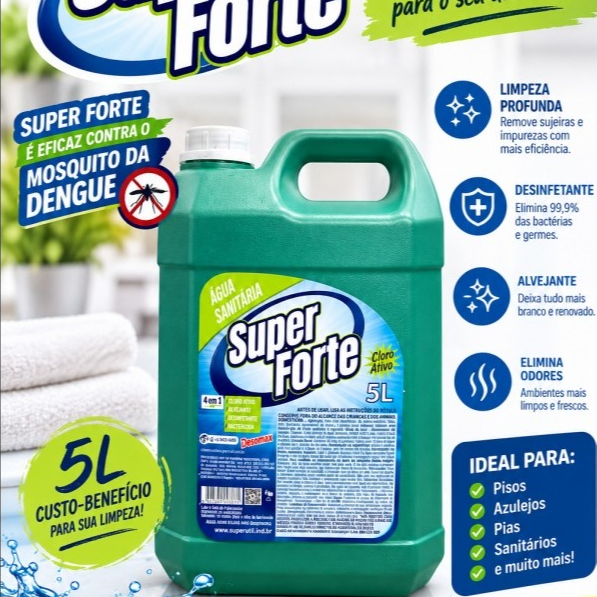 ÁGUA SANITÁRIA 5L SUPER FORTE DESOMAX, LIMPEZA PESADA, DESINFECÇÃO, ELIMINA ODORES E SUJEIRAS DIFÍCEIS.