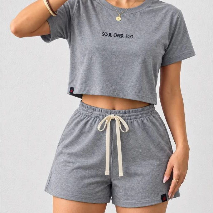Conjunto feminino Moletinho basico cropped basico short moletom feminino conjunto cropped e short