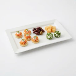 Travessa Retangular Melamina Branca Wolff 41,5x25,5cm Grande para Servir Petiscos Salgados Buffet Restaurante Mesa Posta