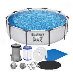 Piscina Estrutural 4678L Circular Pro Max + Filtro 110v ou 220v + Capa + Lona Bestway