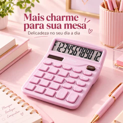 Calculadora de Mesa 12 Dígitos Digital Teclas Grandes Escolar Escritório Papelaria Fofa